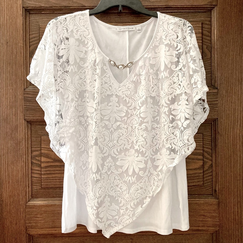 Notations White Lace Blouse, Size L